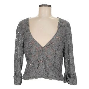 Anthropologie Idra Lace Overlay Blouse M Gray Polka Dot Silk Lined Scalloped NWT